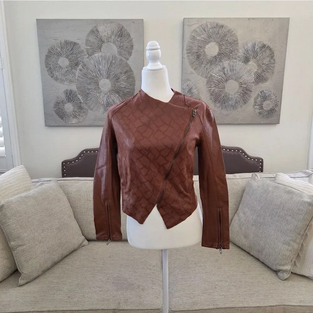 ✨Anthropologie NYDJ✨ 'Sharona' Snakeskin Print Faux Leather Jacket - [Size XSP]